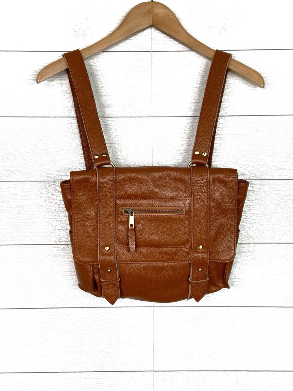VEREVERTO Leather Convertible Backpack Messenger Travel Brown Vere Verto